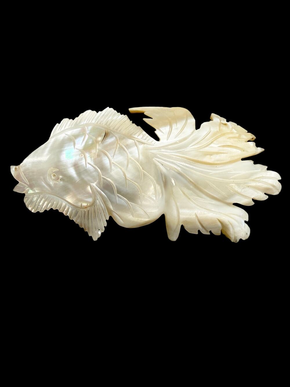 Lrg 4.25" Vintage Hand-Carved Mother of Pearl Koi Goldfish Statement Brooch Pin